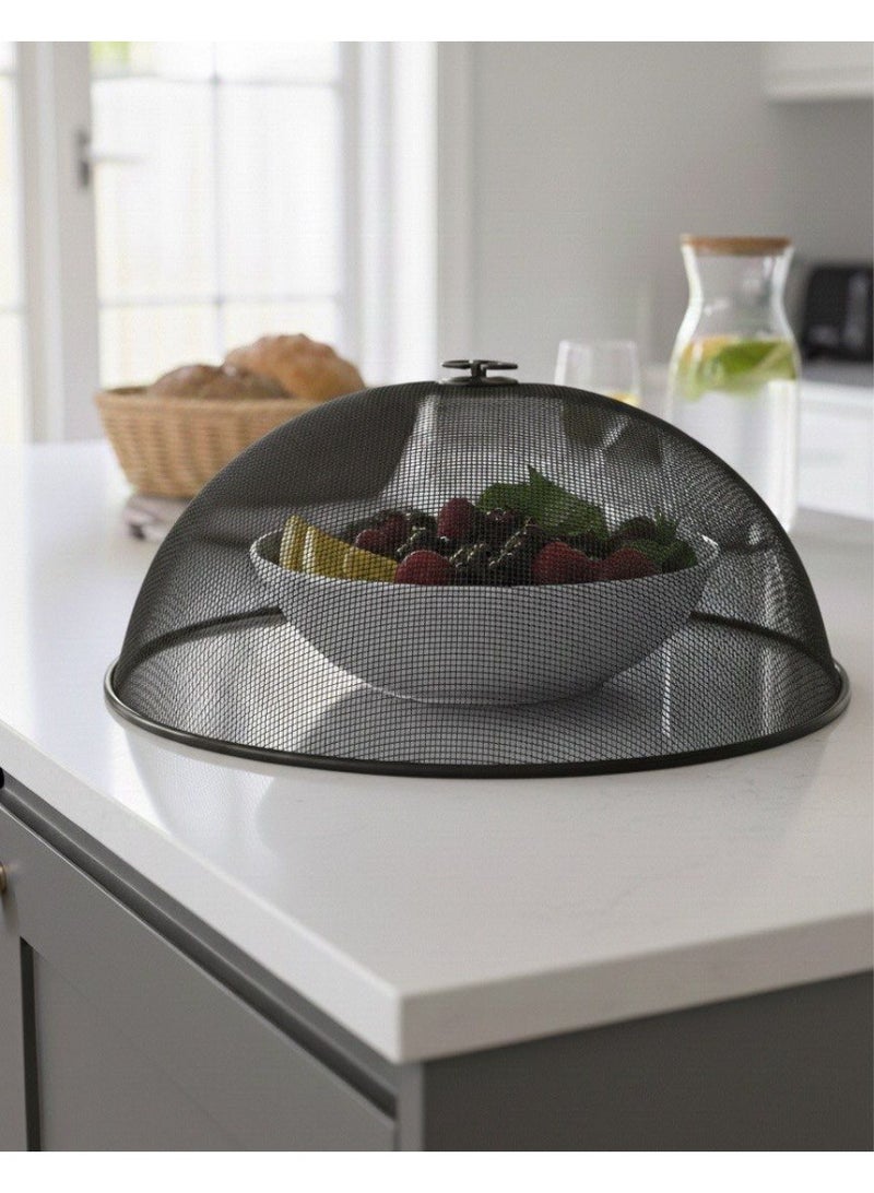 Food Protection Cover 35cm Stainless Steel Mesh Reusable Circle Umbrella Black